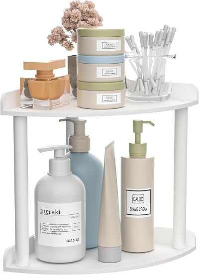 Sezanrpt 2 Tier Corner Shelf White Acrylic 7x7x8 inch Countertop Organizer