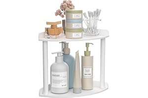 Sezanrpt 2-Tier Countertop Corner Organizer Shelf - 7x7x8 Inch, White Acrylic Bathroom Organizer for Countertop, Vanity Storage for Skincare, Cosmetics, Perfume