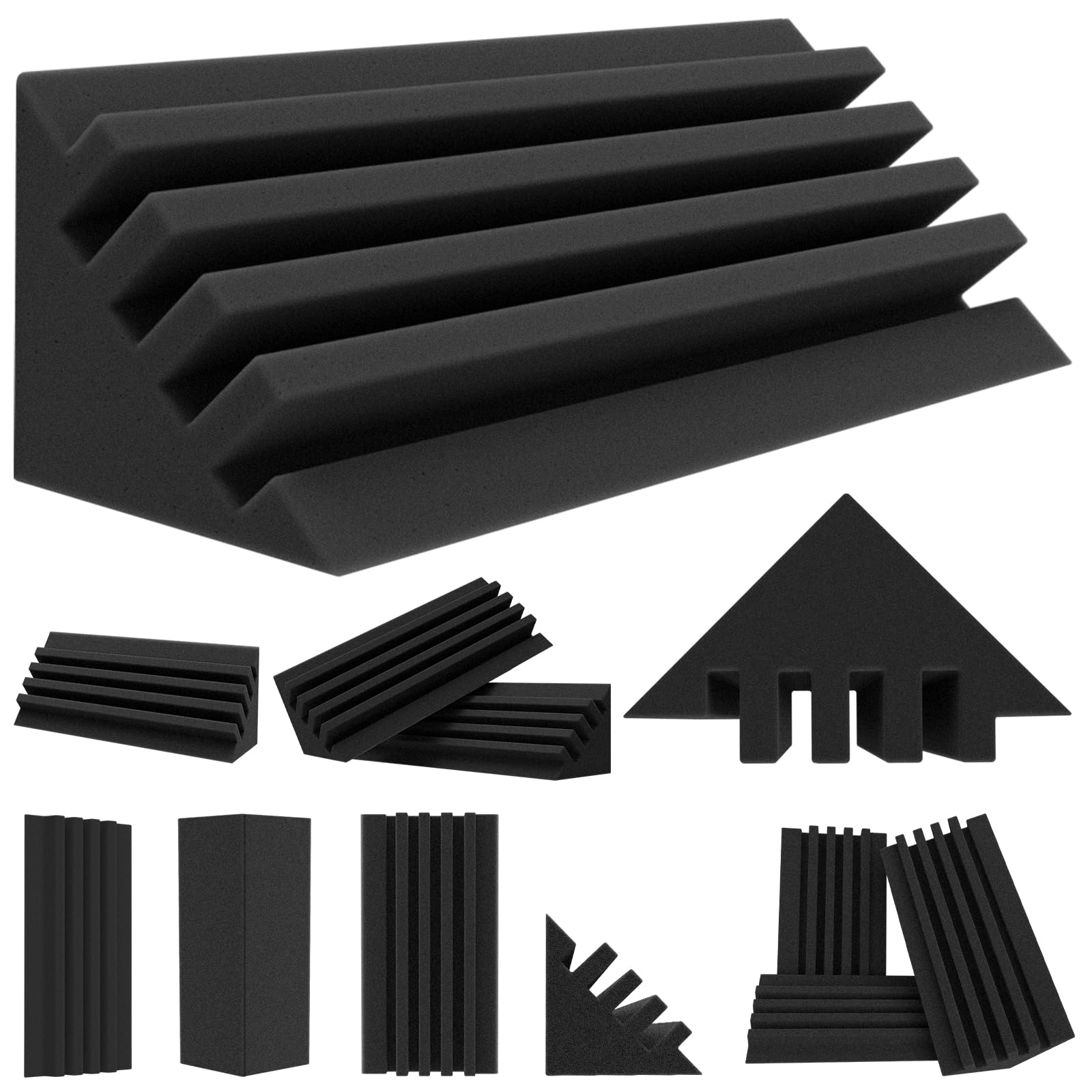 Photo 1 of TroyStudio Bass Traps - 12 Pcs 4 X 4 X 12 Inches Dense Thick Studio Bass Foam Corner, Acoustic Treatment Panel Absorbing Echo Reverb, Low Frequency Sound Absorber for Music Room Home Recording Studio