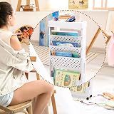 DOEWORKS Mobile Bookshelf on Wheels 5-Tier White Storage Cart Strong Wheels view 7