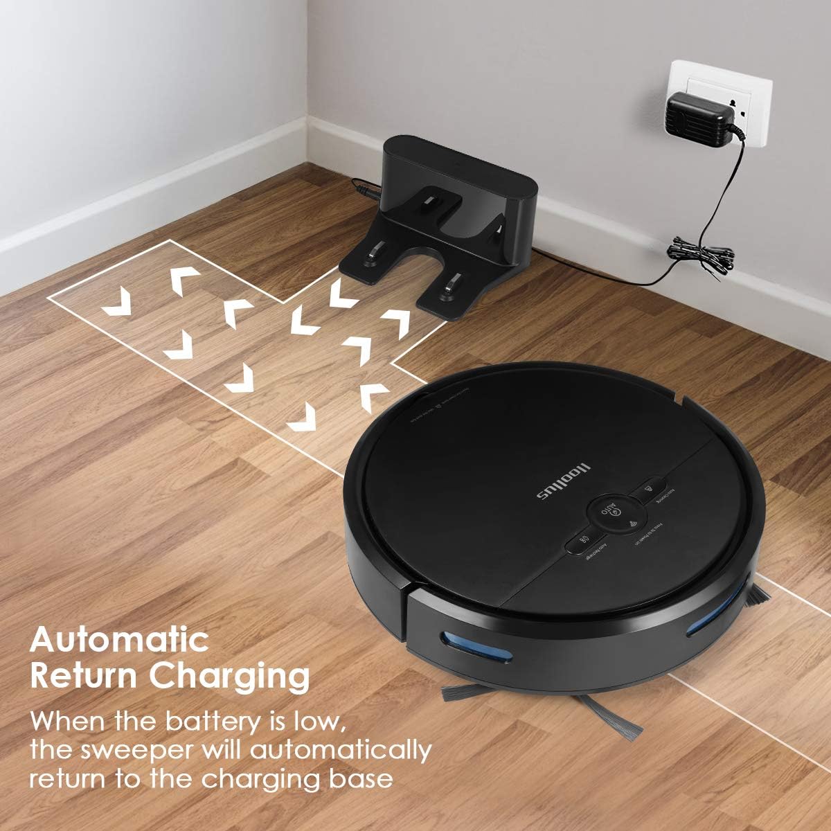 IIooIIus Robot Vacuum, 1800Pa Robotic Vacuum Cleaner(Slim), 110Mins Max Run Time, Automatic Self-Charging, Quiet Multiple Cleaning Modes, Best for Pet Hairs, Hard Floor & Medium Carpet: Kitchen & Dining