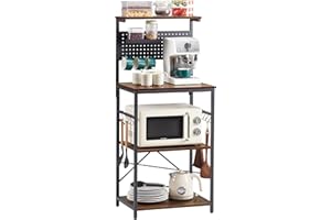 Somduy Baker’s Rack with Movable Pallet, Coffee Bar, Microwave Stand with 20 Hooks for Kitchen Organizers and Storage, Kitchen Utility Shelves for Spices, Pots and Pans, Rustic Brown