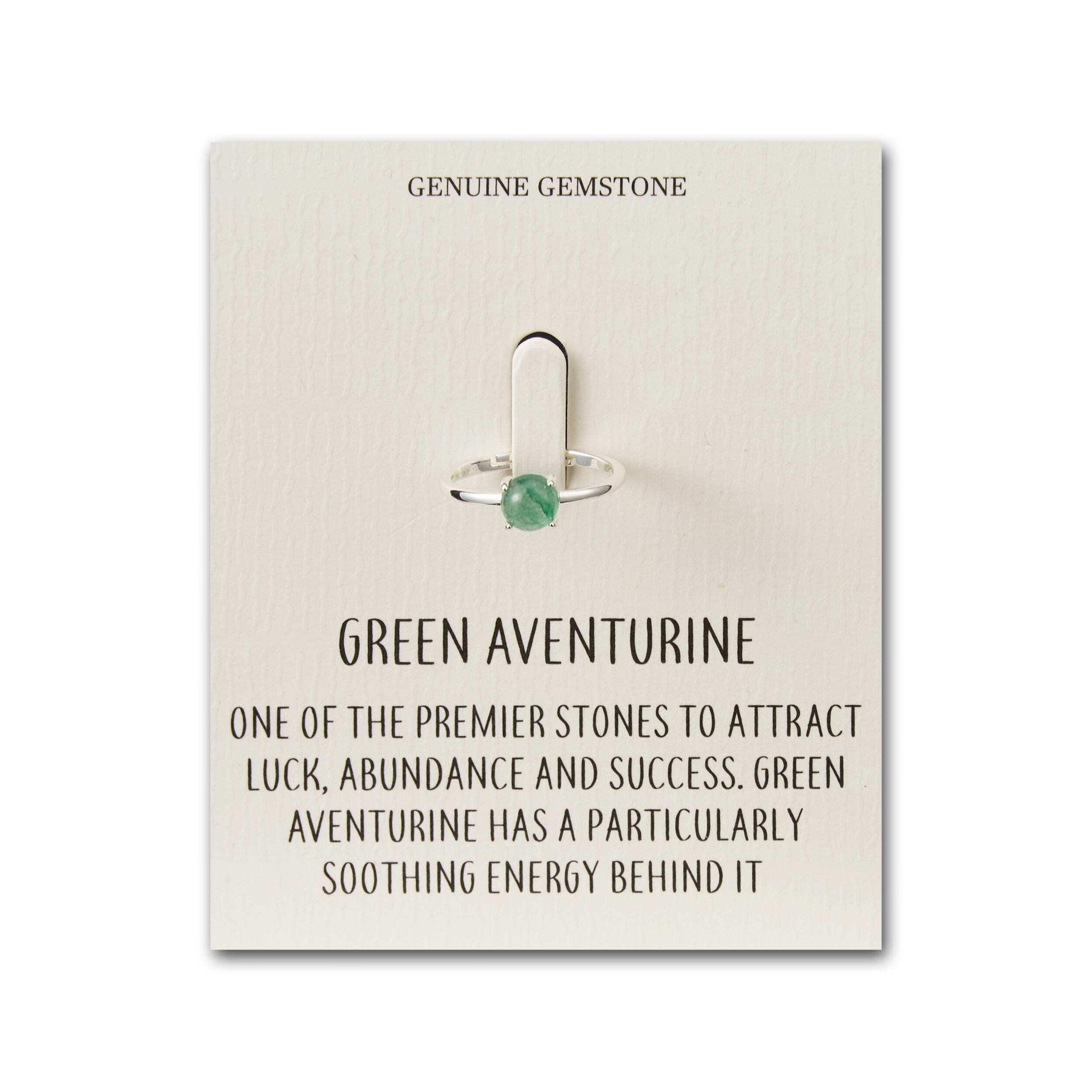 Philip Jones Green Aventurine Adjustable Ring with Quote Card