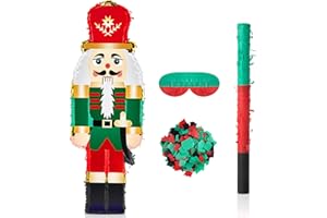 Syhood 27.6 Inch Christmas Nutcracker Pinata with Pinata Stick, Blindfold and Confetti for Adult Holiday Xmas Birthday Anniversary Decoration Party Supplies