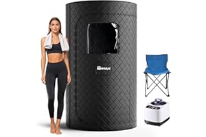 Enhulk Portable Sauna Box for Relaxation, Detoxification, Steam Sauna Tent for Home with 3.0L Steamer, Folding Chair, Remote Control, Doormat, 9 Levels, 3.6' x 3.6' x 5.9', Circular