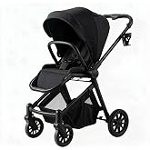 Nurtrarola Lightweight 2-in-1 Baby Stroller with Reversible Seat, Black | 5-pt harness &amp; brake | One-hand compact fold | Reversible seat newborn/toddler | All-terrain wheels | Large basket