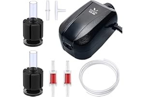 Pawfly 64 GPH Aquarium Air Pump with Dual Outlets Adjustable Quiet Oxygen Aerator Pump with Bio Sponge Filter Airline Tubing 