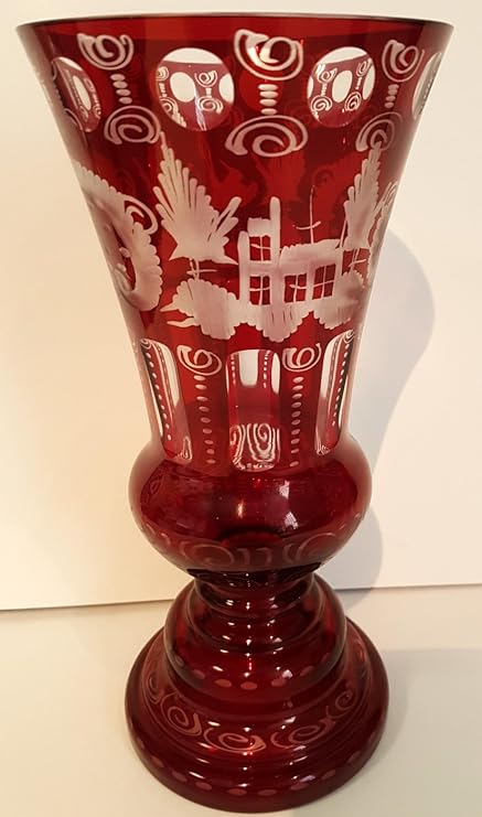 Vase Antique Glass Hand Cut Bohemian Glass Vase Ruby Red Mouth