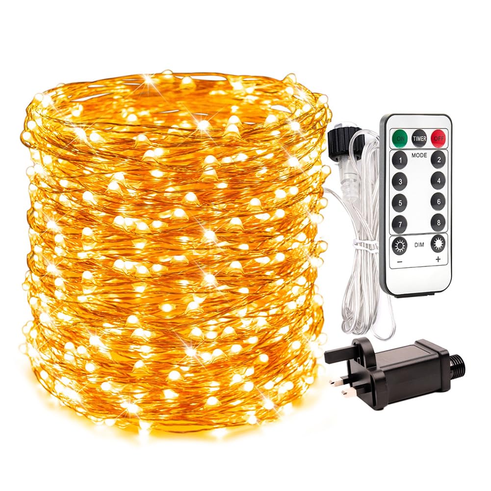 RESNICE 20M Warm White Fairy Lights Plug in Waterproof Copper Wire String Lights with Remote 200 High Bright LEDs for Garden, Porch, Patio, Christmas Wedding Party Decoration