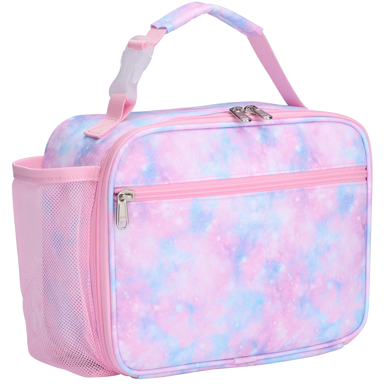 Bagseri Lunch Bag for Girls - Insulated School Lunch Box with Bottle Holder, Portable Reusable Thermal Cooler Tote for Nursery, 6L Capacity, Pink Tie-dye (Water Bottle Not Included)