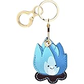 Leather Keychain Holder Case Compatible with AirTag,Cute Protective Cover with Keyring,Anti-Scratch Finder GPS Tracker Case for Wallet Keys,Bag,Pets(Bonfire Blue)