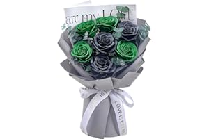 Polylove Roses Bouquet 7-Piece Soap Flower Scented Soap Roses Gift Box for Wife Mother Valentines Day Mothers Day Anniversary Birthday (Green Black)