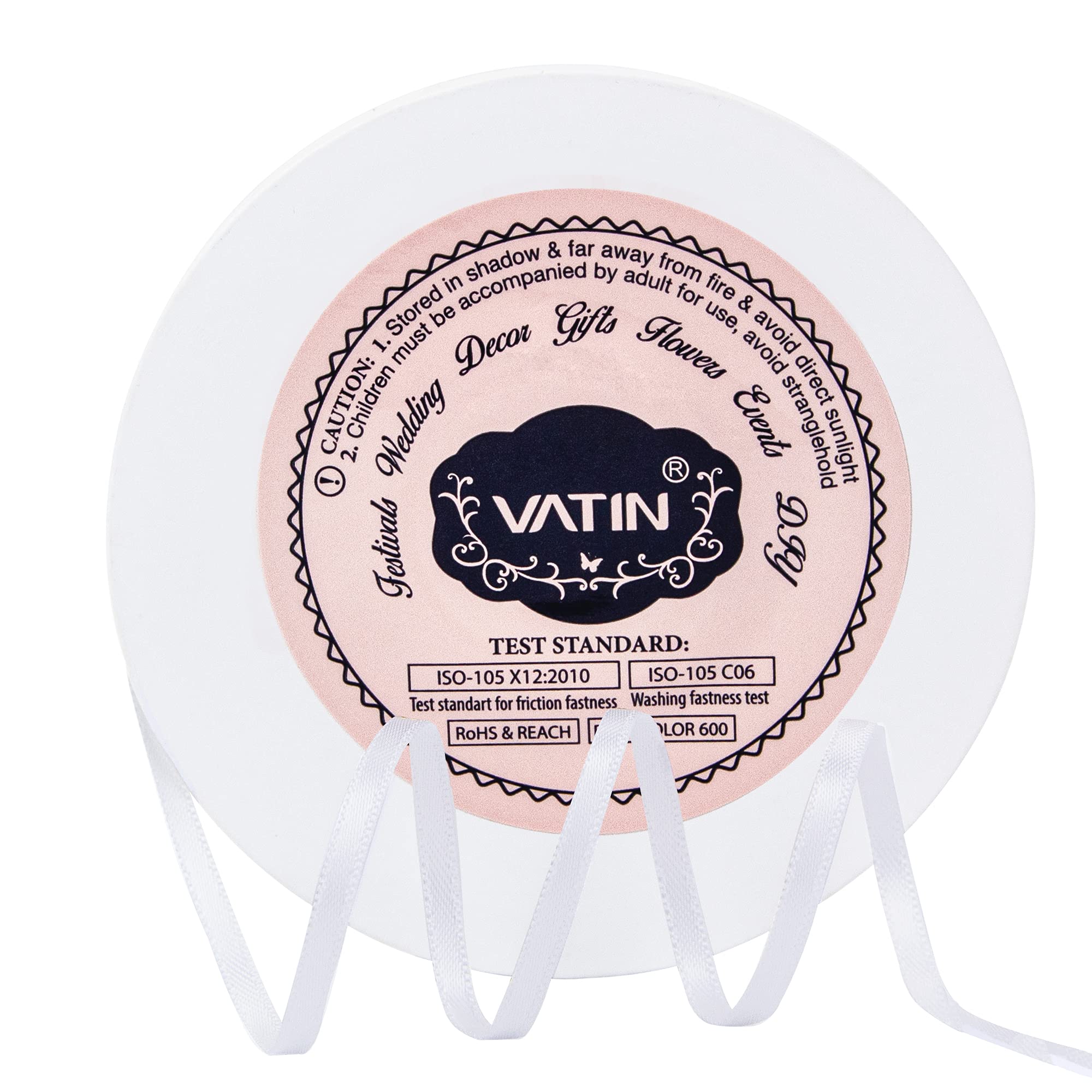 VATIN 3mm Double Faced White Polyester Satin Ribbon - 45 Metre for Gift Wrapping Ornaments Party Favor Braids Baby Shower Decoration Floral Arrangement Craft Supplies
