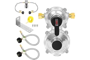 2 Stage Auto Changeover LP Propane Gas Regulator,RV Propane Regulator with 2X 18in Pigtail Hoses &Gauge,Stainless Braided QCC