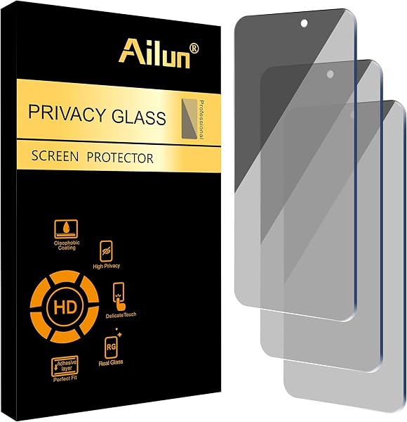Ailun Privacy Screen Protector for iPhone 16 / iPhone 15 / iPhone 15 Pro | 3 Pack, 6.1 inch, Anti Spy Private, Tempered Glass