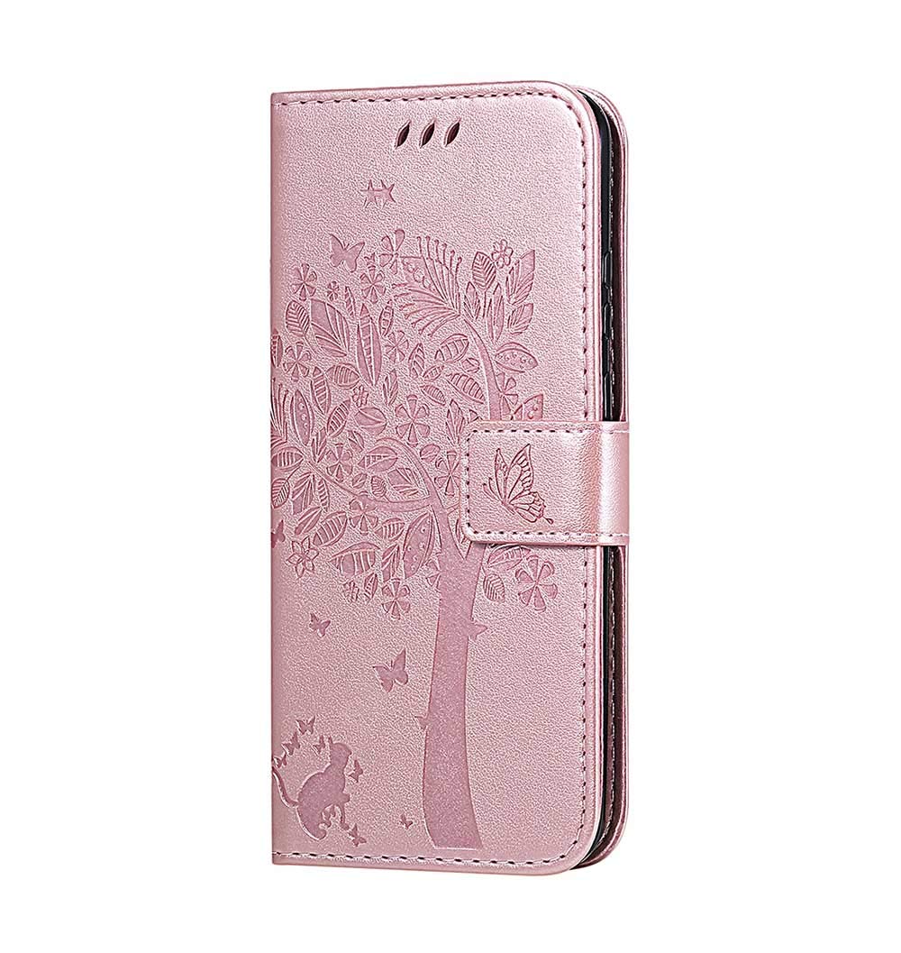 GOGME Case for Samsung Galaxy S20 FE 5G/4G, Pretty Retro Embossed Leaves Pattern Leather Wallet Flip Cover, Samsung Galaxy S20 FE 5G/4G Case [Card Slots] [Magnetic Closure] [Kickstand], Rose Gold
