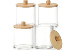 4 Pack Bathroom Organizers and Storage - Clear Apothecary Jars with Lids - Qtip Holder, Cotton Ball and Swab Dispenser - Aest