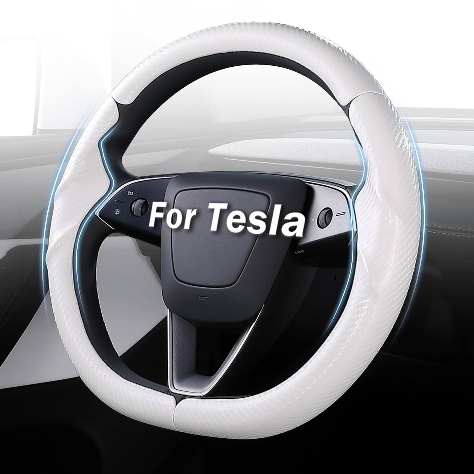 Photo 1 of Steering Wheel Cover for Tesla Model 3 Highland(2024-Present)/ Model Y Juniper(2025-Present),Anti-Slip,Comfortable Grip,Breathable,Customized for Tesla Model 3/Y Accessories,Matte White