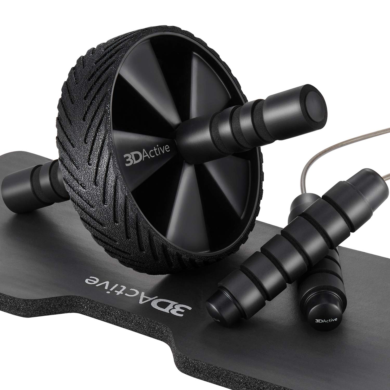 3DActive Ab Roller Wheel with Jump Rope & Knee Mat. Home Gym Exercise Equipment for Abs Workout, Core Training & Cardio Workouts.