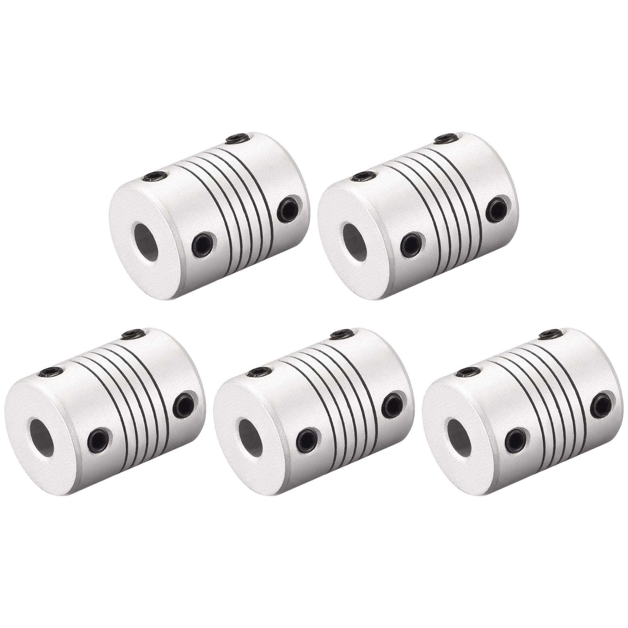 sourcing map 6mm to 10mm Aluminum Alloy Shaft Coupling Flexible Coupler Motor Connector Joint L25xD19 Silver,5pcs