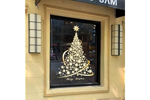 Golden Christmas Tree Window Clings Stickers for Glass, Whole Gold Xmas Tree Window Stickers Large DIY Static Wall Window Doo