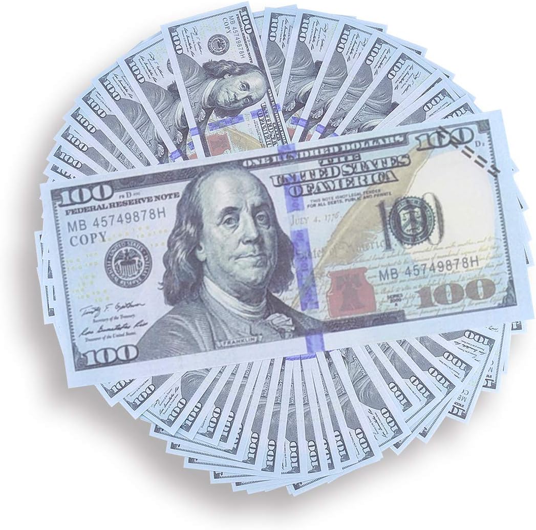 Real Best Looking Play Money Double Sided, Smaller Size 4.8" x 2", 4 Packs of $50 bills, 25 Per Pad, The #1 Seller For Education, Play, Fun, Props