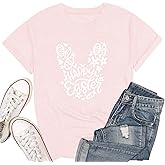 Teacher Bunny Shirts for Women Easter T Shirts Funny Rabbit Graphic Tees Teacher Casual Short Sleeve Top
