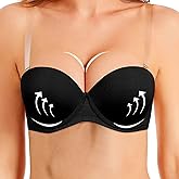 Women's Thick Padded Strapless Push up Bra Lift and Support Convertible Bras with Clear Straps
