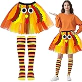 QLINLEAF Thanksgiving Turkey Costumes Set for Women Turkey Trot Skirt Leg Warmer Socks Thanksgiving Outfit Cosplay Party