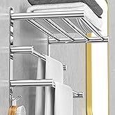 CAXIMSY Adjustable Towel Bar for Bathroom Wall Mount17-30.7inch Adhesive Shower Towel Rack Stainless Steel Bath Towel Holders for Toilet Kitchen Double Towel Hanger (3-Layer Towel Rack)