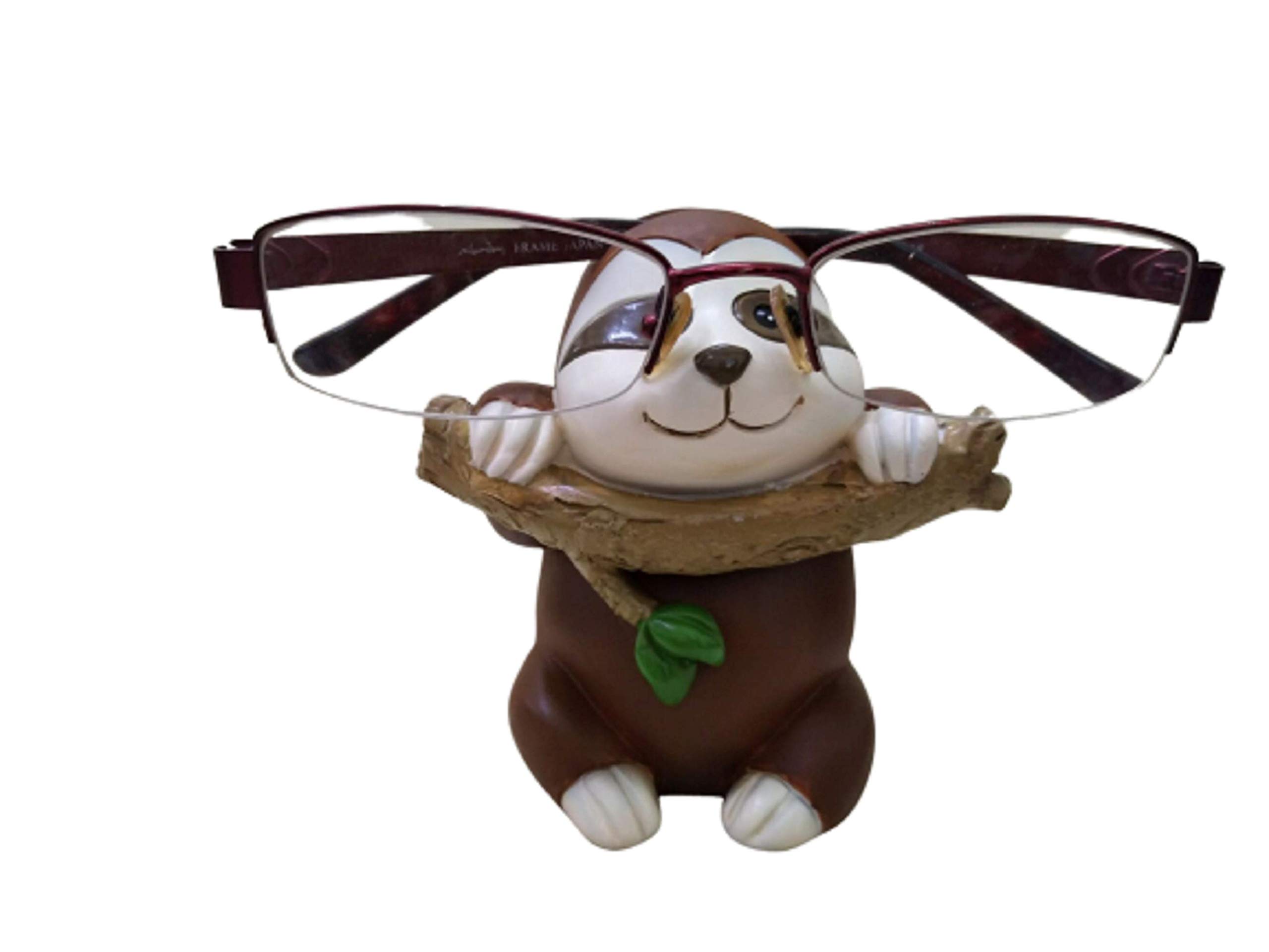 Optipets Novelty Sloth Glasses Holder Specs Stand Spectacles Holder Holds Any Size Reading Glasses Sunglasses Adults Or Kids Brown With Multicoloured Rug Stand Is Weighted