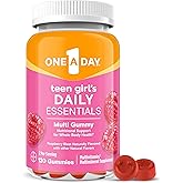 One A Day Teen Girl’s Daily Essentials Multivitamin Gummies, Teen Girl Multivitamins with Biotin, Vitamin B12 and B6, Vitamin C, Raspberry Natural Flavor, 120 Gummies