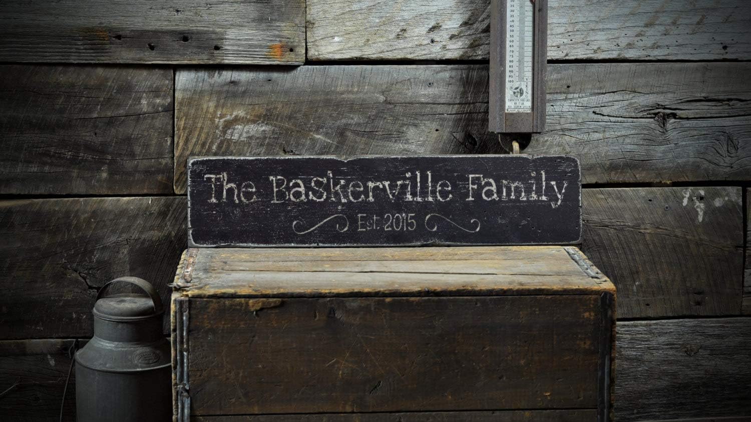 NoBrands - Cartel de madera con nombre familiar, diseño de fecha de