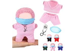 Velmitten 17cm Doll Clothes Doctor Nurse Scrubs Outfit Set for 17cm Dolls with Mini Mask Stethoscope Cute Nurse Uniform with Accessories Gift for DIY Dress-up Lovers & Collectors(Pink)