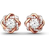 Jeulia Flower Rose Gold Plated Earrings 925 Sterling Silver Cushion Cut Cubic Zirconia Stud Earrings for Women