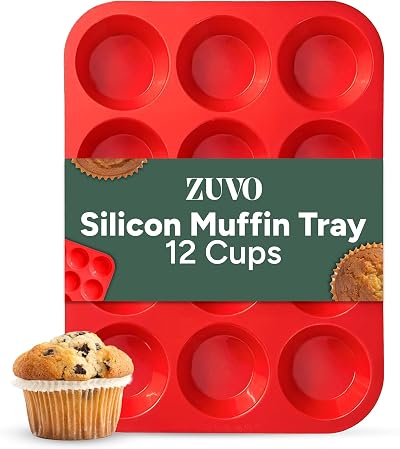 Zuvo Silicone Muffin Tray 12 Cups Nonstick Red 23x31cm Baking Moulds