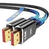 Highwings 80Gbps Displayport Cable 2.1 10FT, 16K@60Hz, 8K@120Hz, 4K@240Hz, DP 2.1 Cable 16K Braided Cord, Compatible with HDR10 DSC 1.2a, G-Sync FreeSync Gaming PC, Gaming Monitor 5090, AMD 7900XTX