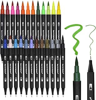 Dual Brush Pen Set, 24 Farben Doppelfasermaler, Tinte auf Wasserbasis Doppelfilzstifte Für Aquarell Watercolo Bullet Journal Handlettering Kalligraphie Manga, Fasermaler[1-2 mm] und Fineliner[0,4 mm]