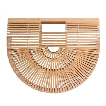 BESTVECH Fashion Women Bamboo Handbags Handmade Beach Vacation Basket Tote/Semi-Circle