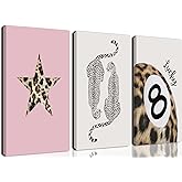 Hwetui Trendy Leopard Canvas Wall Art Set of 3 Funky Lucky 8 Ball Posters Prints Preppy Room Aesthetic Painting Cheetah Wall Decor Pictures for Girls Bedroom Apartment Dorm 12x16 Inch Framed