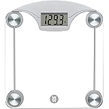 WW Scales by Conair Digital Glass Weight Scale with Contemporary Silver Finish Bathroom Scale, 400 Lbs. Capacity
