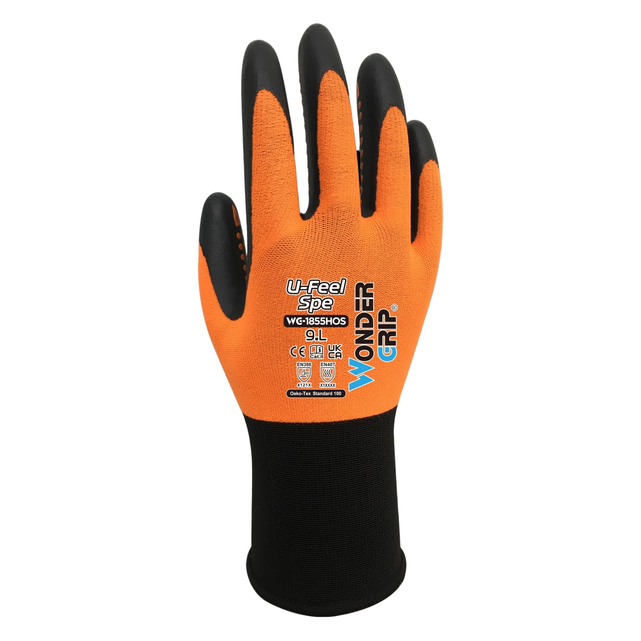 Wondergrip - U-Feel SPE - WG-1855HOS Safety Gloves - Single Nitrile Coating - Micro Dots for Increased Grip - For Dry-to-Oily Conditions - Orange - XX Large
