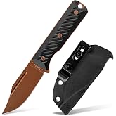 Vosteed Vombat Fixed Blade Knife - 3.16" AEB-L Blade, G10 Handle | Copper Dune Blade with Compact Sheath, Black Handle, Outdoors Camping Full Tang EDC Knives - D0907