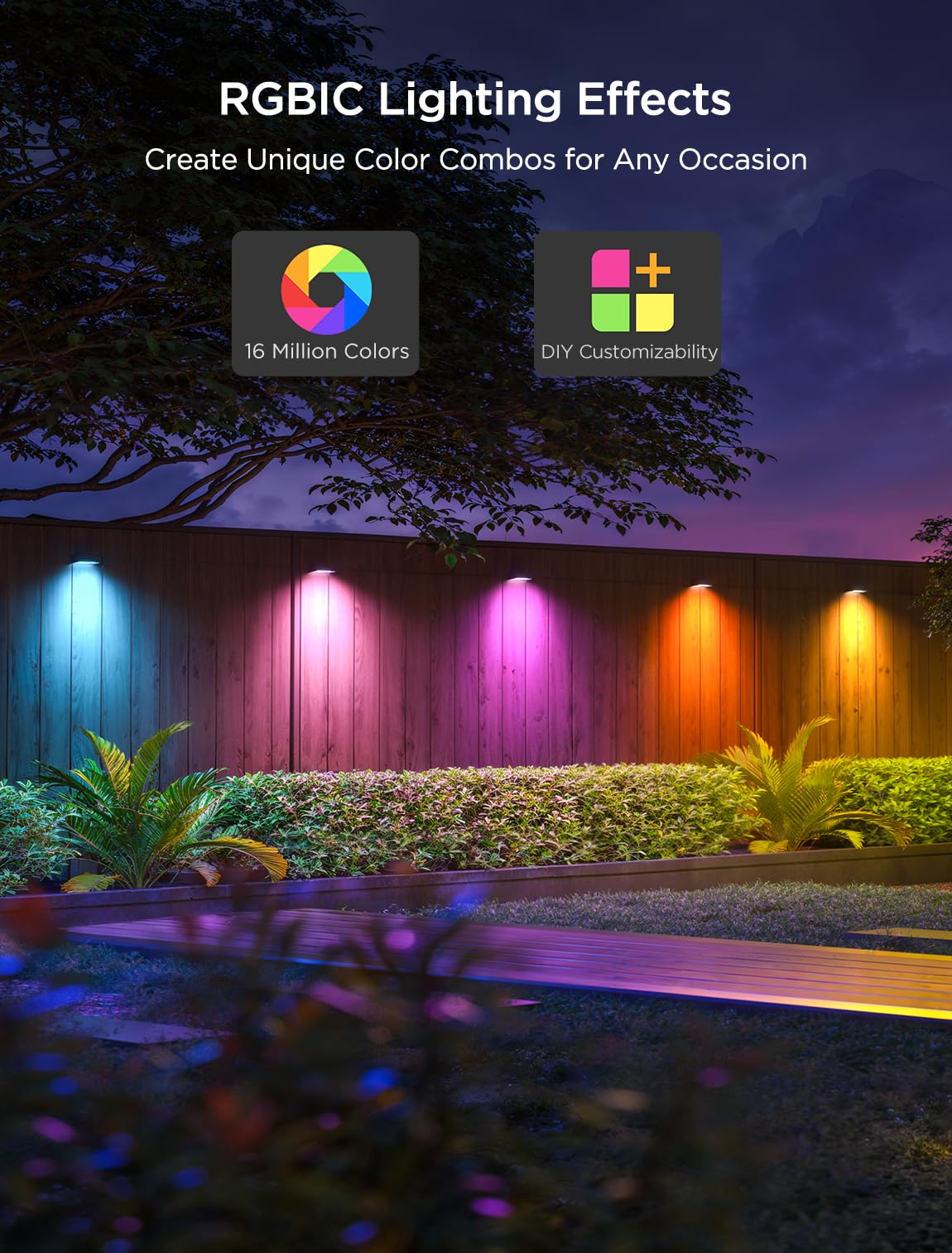 Govee Outdoor Deck Lights, RGBIC Outdoor Lights with 4000K White Light, IP65 Smart Fence Lights with App Control, Voice Control, LED Path Light for Outdoor Decor,Wired 6 Packs (32.8ft)
