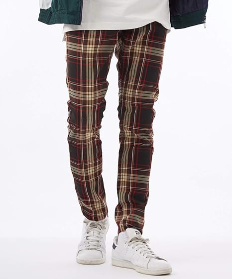 Amazon チェックパンツ メンズ スキニーパンツ スリム ストレッチ