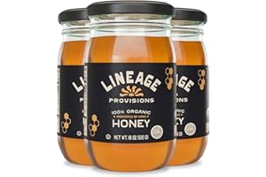 Lineage Provisions 100% Organic Raw Unfiltered Honey – 3-Pack (18 oz Glass Jars) – Undetectable Glyphosate, Chemical-Free, Gluten-Free & Non-GMO – Undergoes no heating, processing, straining, or additives – Hand-Harvested Pure Honey