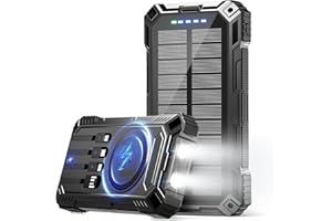 jskei Power Bank 49800mAh Solar Portable Charger Wireless Charging USB-C 15W Fast Charging with 4 Built-in Cables LED Flashlight Battery Pack Compatible with iPhone, iPad, Perfect for Camping,Hiking