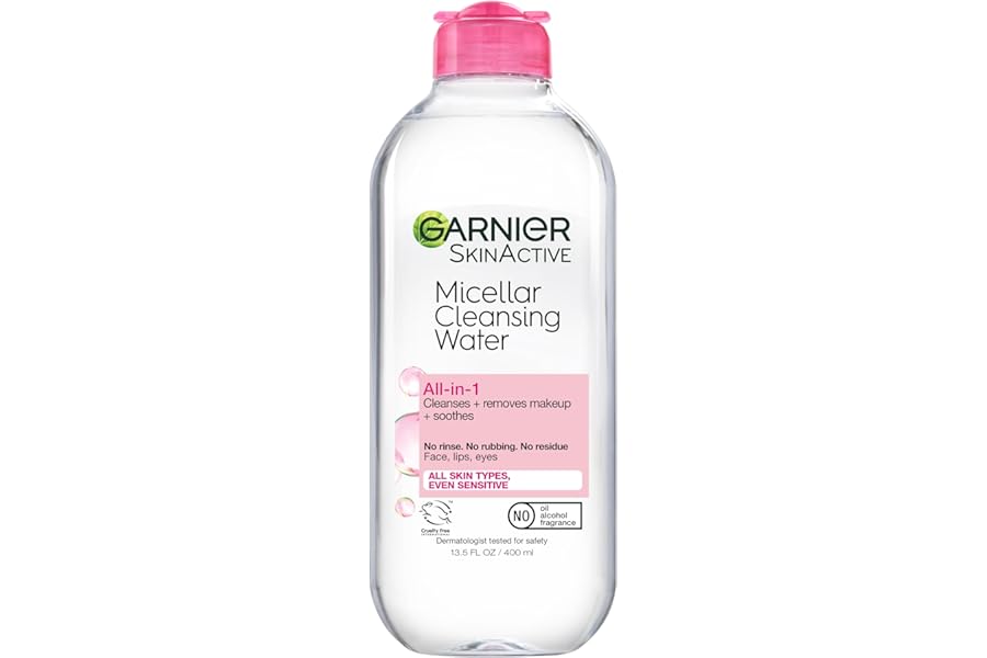 Garnier Micellar Water, Hydrating Facial Cleanser & Makeup Remover, Suitable for Sensitive Skin, Vegan, Cruelty Free, 13.5 Fl Oz (400mL), 1 Count