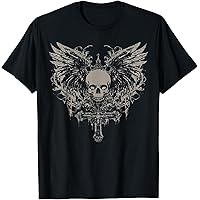 トップス Y2K 00s Henley L/S Grunge Faded Skull Amazon.com: Emo Y2K Grunge Alt Goth Skull Cross Wings Gothic Black