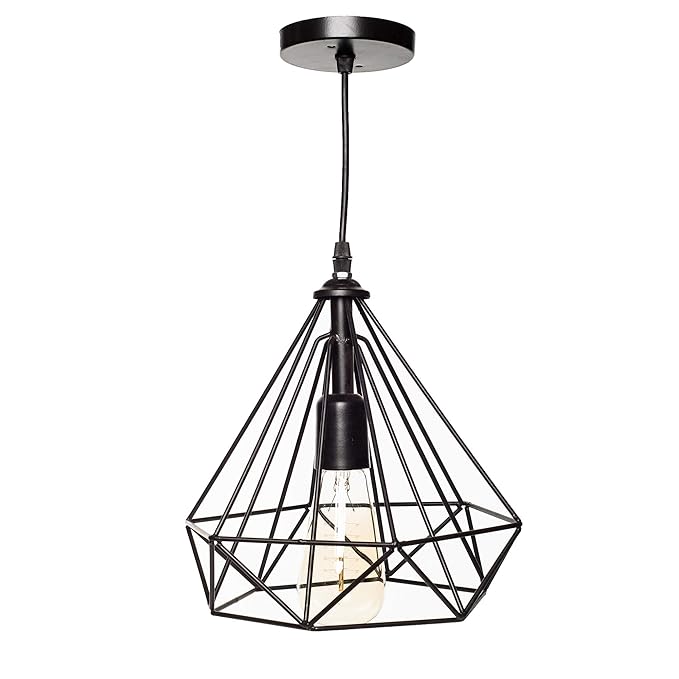 Brightt 8 Lighting Black Iron Diamond Shap Decorative Hanging Pendant Light Fluorescent Bulbs for Home Decoration